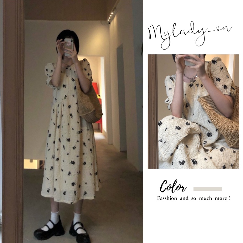 Váy hoa nhí 🌸 Đầm nữ dài qua gối maxi tay lỡ in hình hoa hồng dành cho nữ phong cách tiểu thư Mylady