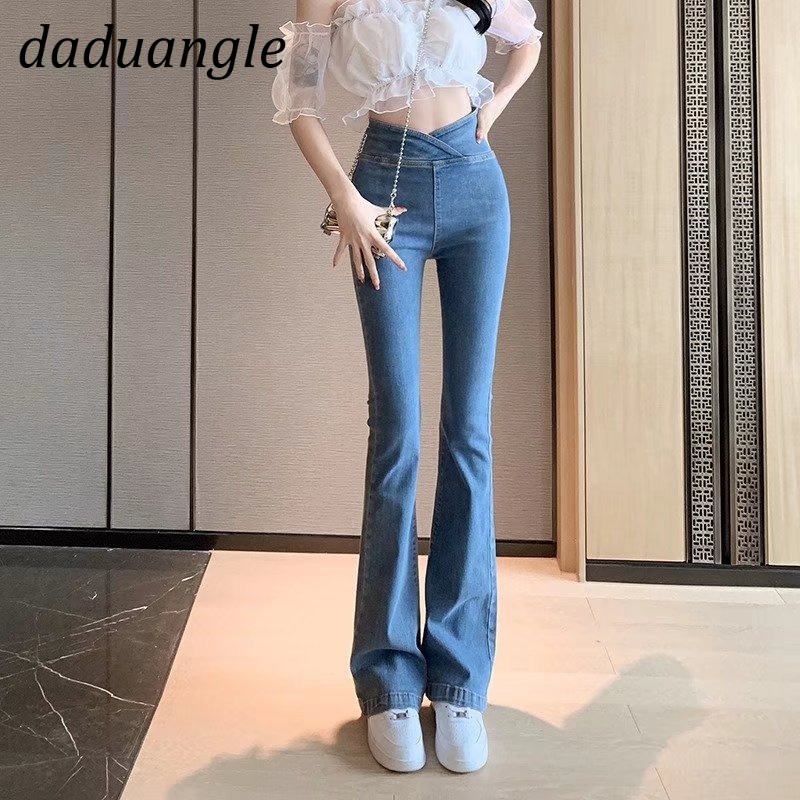 Quần jean Daduhey lưng cao màu sáng co dãn ống loe thời trang phong cách Hàn Quốc cho nữ