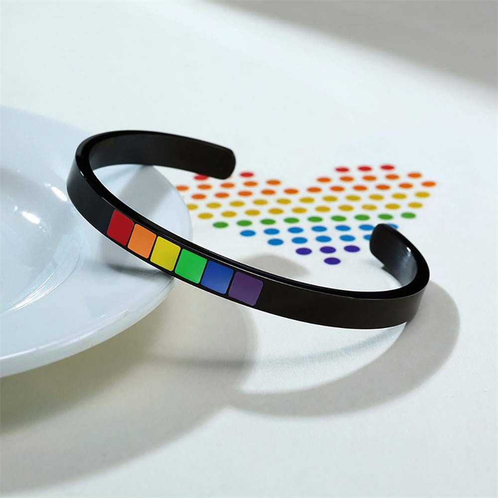 Vòng tay màu cầu vồng phong cách LGBT làm từ thép không gỉ thời trang cho nam và nữ
