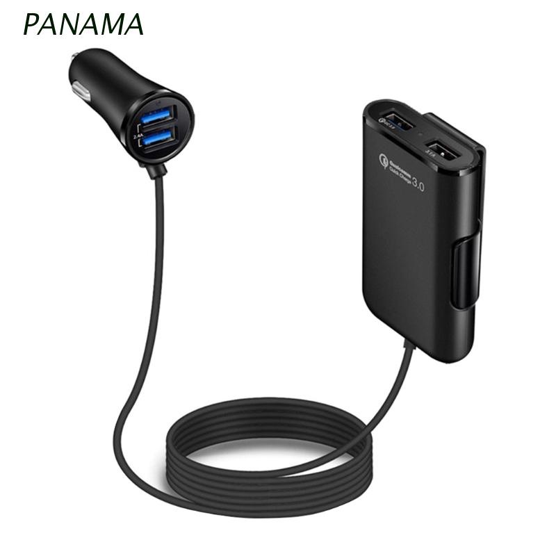 NAMA QC3.0 Multi-function Practical Black Four Port Car Charger with Cable