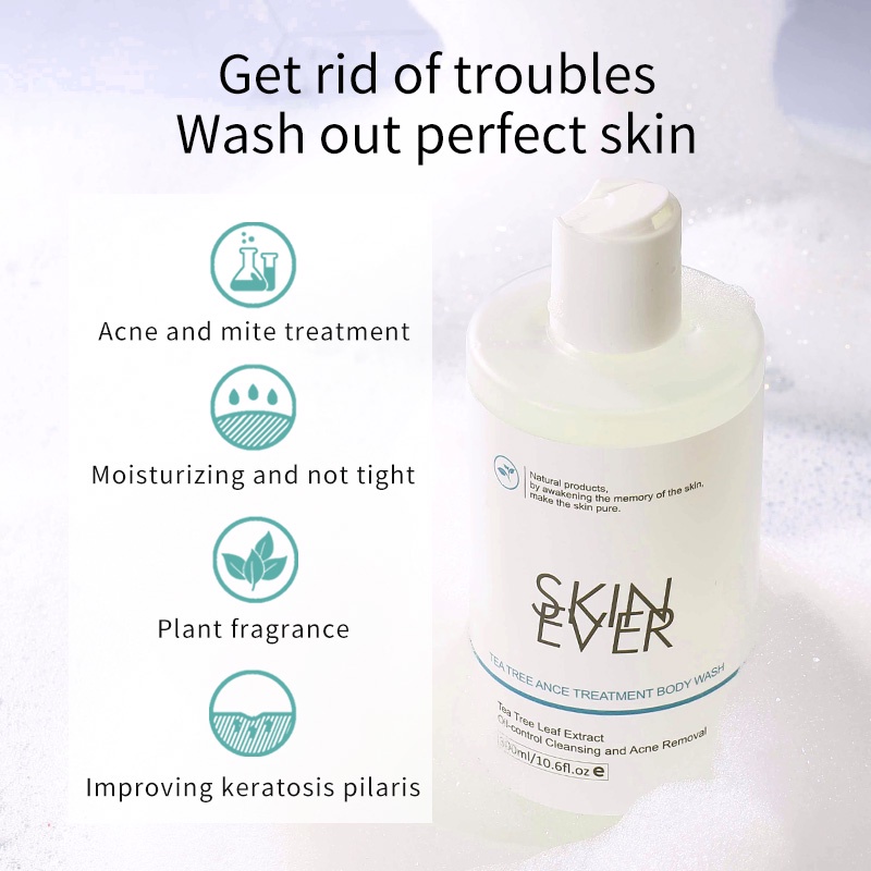 Bộ 2 sản phẩm gồm sữa tắm + sữa rửa mặt hỗ trợ giảm mụn SKIN EVER chiết xuất cây trà kiểm soát dầu kháng khuẩn hiệu quả