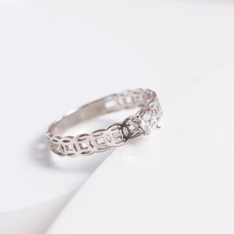 Nhẫn kim tiền bằng bạc mạ vàng đính một viên đá Cz Gix Jewel SPGN31