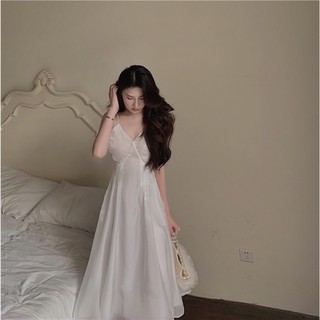 Váy 2 dây hai dây trắng maxi dáng dài xoè
