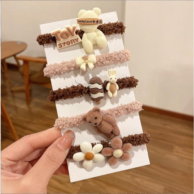 Set 5 dây chun nịt tóc sợi bông mix mẫu đính charm to siêu xinh BAG U CHUNMIX573
