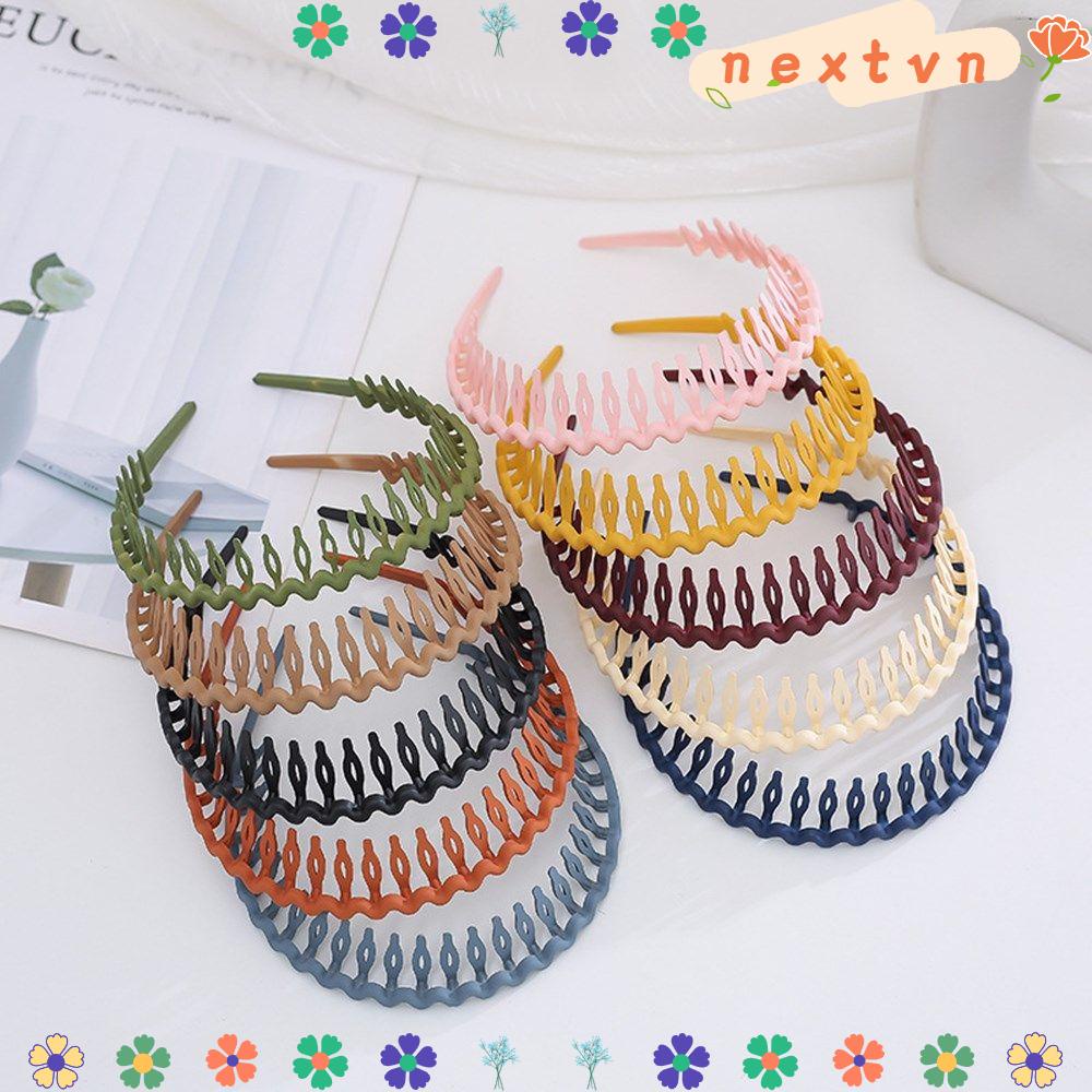 Băng đô cài tóc màu trơn có răng cưa nhiều màu sắc thời trang cho nữ