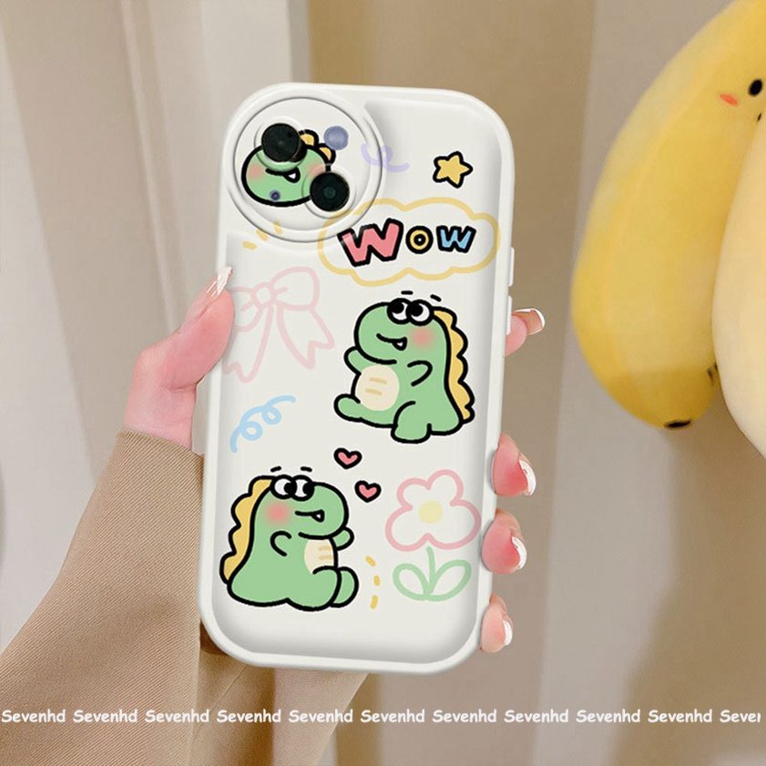 Ốp Điện Thoại Mềm Hình Khủng Long Mắt To Màu Xanh Lá iPhone 14 13 12 11 Pro Max X XR Xs Max 8 7 6 6s Plus SE 2020