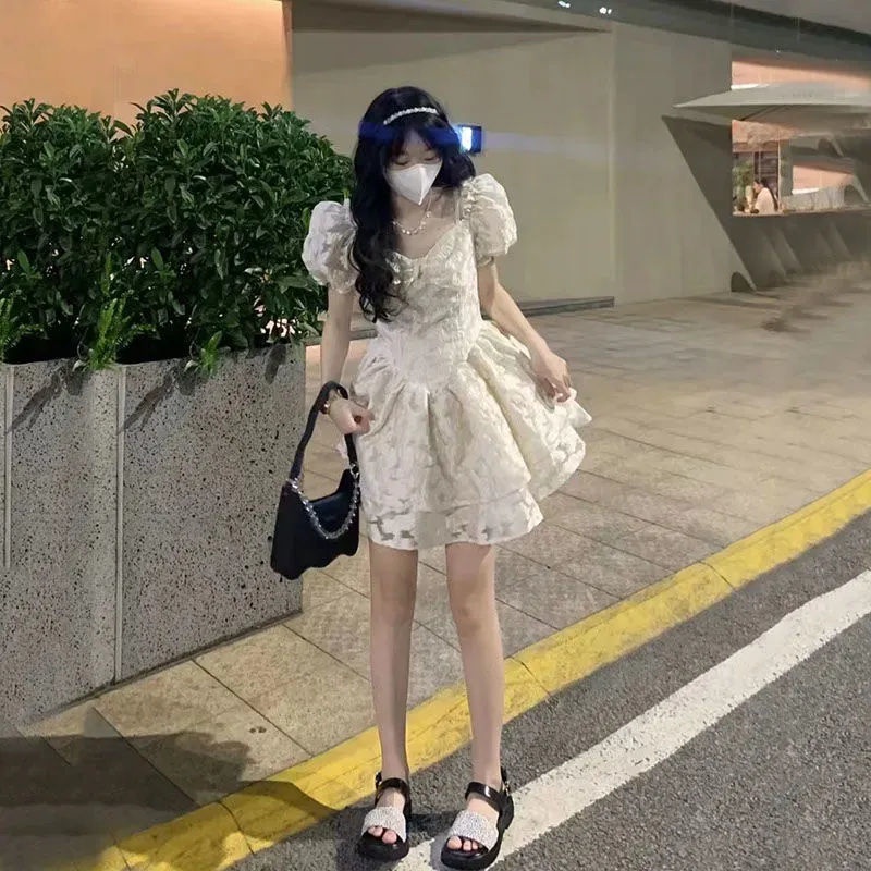 Đầm Công Chúa Tay Phồng In Họa Tiết Thời Trang Mùa Hè Mới Cho Nữ