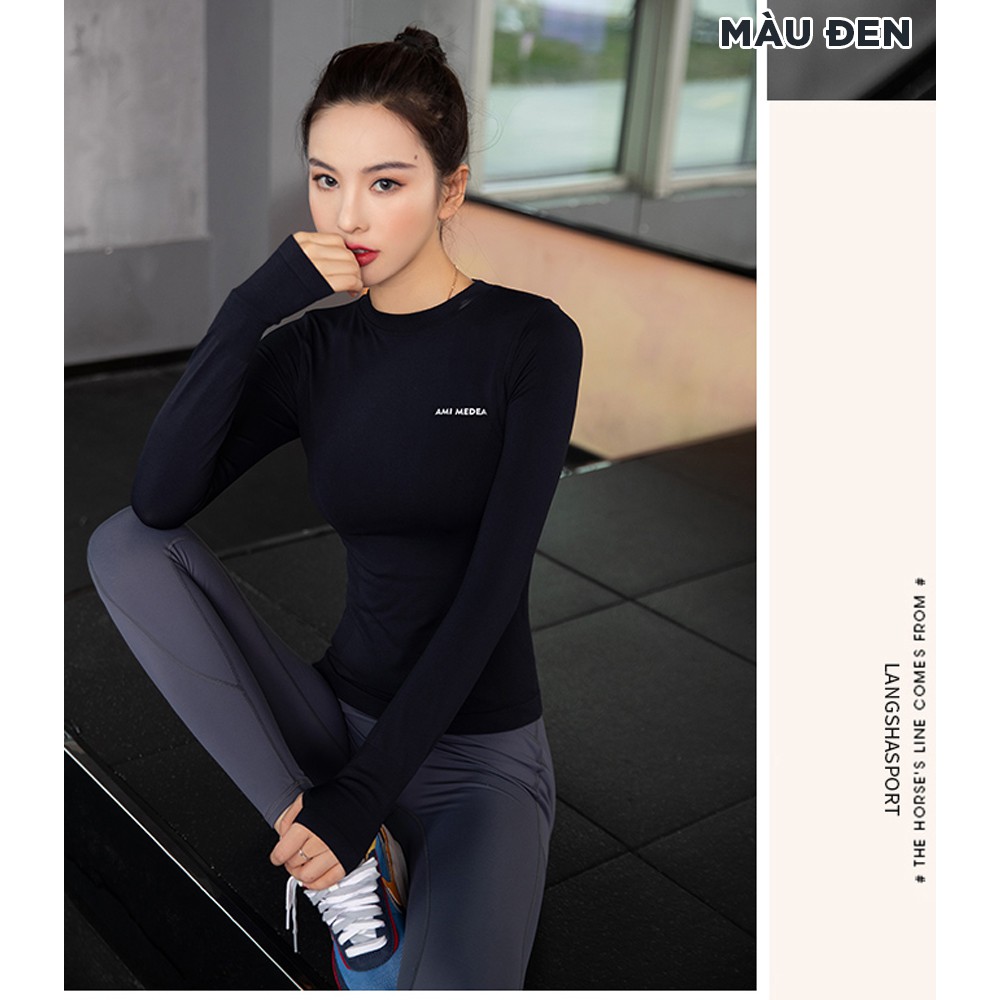 Áo dài tay AMI CỰC TÔN DÁNG, ôm body, thun Spandex co giãn thoải mái, hút mồ hôi