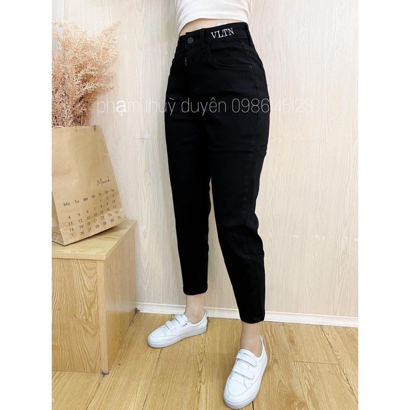 Quần jean 9 tấc bigsize, quần baggy bigsize đen lưng thêu vải co giãn 4 chiều