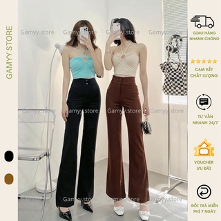 Quần ống loe Gamyy cạp cao chất liệu tuyết mưa 2 khuy tôn dáng kéo dài chân