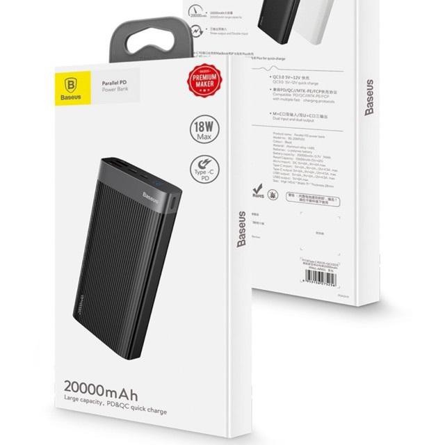 [Mã ELMALL150 giảm 8% đơn 500K] Pin sạc dự phòng Baseus BS-20KP201 Parallel 20.000mAh QC 3.0 và PD 18W