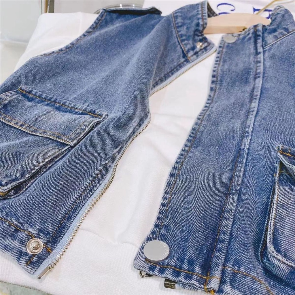 Hàng Mới Về Áo Sát Nách Denim Dáng Rộng Phong Cách Nhật Hàn Thời Trang Xuân Thu Cho Bé Trai 2022