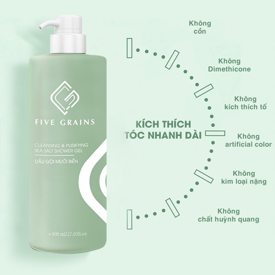 Combo dầu gội, sữa tắm nước hoa muối biển Five Grains 800ml