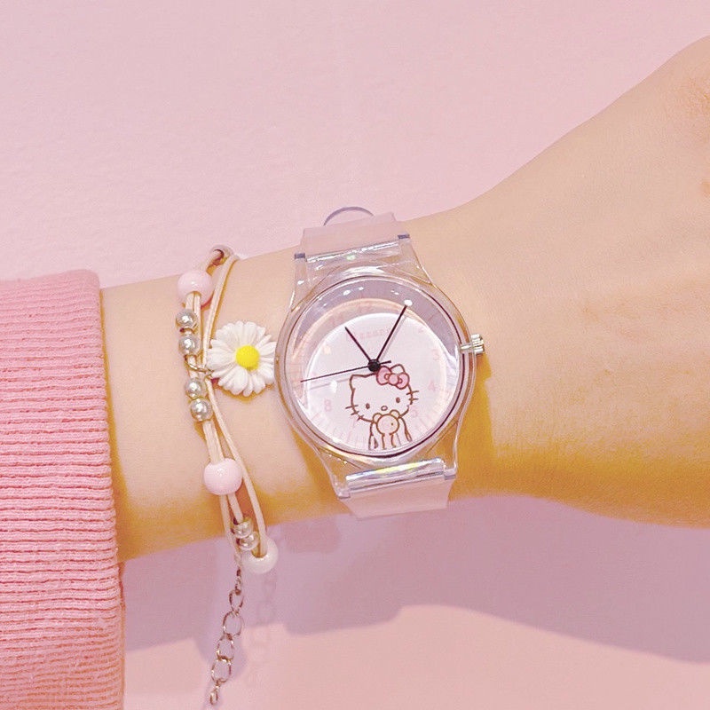 Đồng Hồ Đeo Tay Dây Nhựa Dẻo Trong Suốt Hình Gấu Hello Kitty Kiểu Harajuku Nhật Bản Dễ Thương Cho Trẻ Em