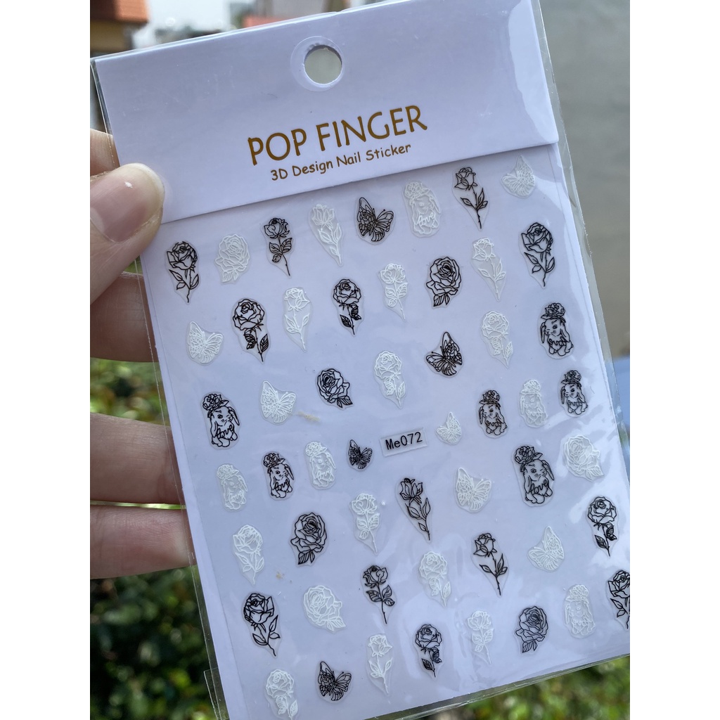 Sticker dán móng/ trang trí móng hoa hồng đen trắng siêu hót