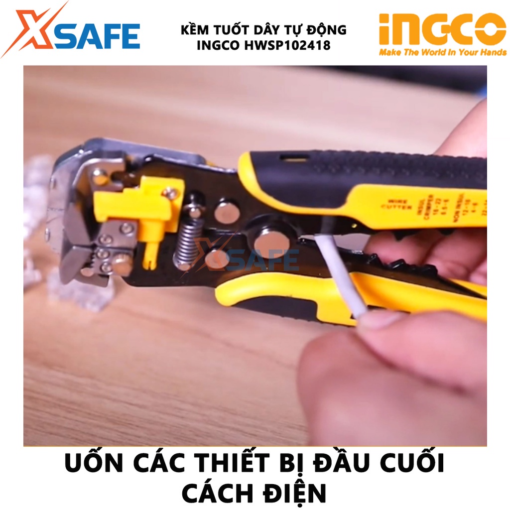 Kềm tước dây điện tự động IINGCO HWSP102418 Kìm đồ nghề đa năng 3 trong 1 dùng tước, cắt và bấm cos dây đồng, dây nhôm