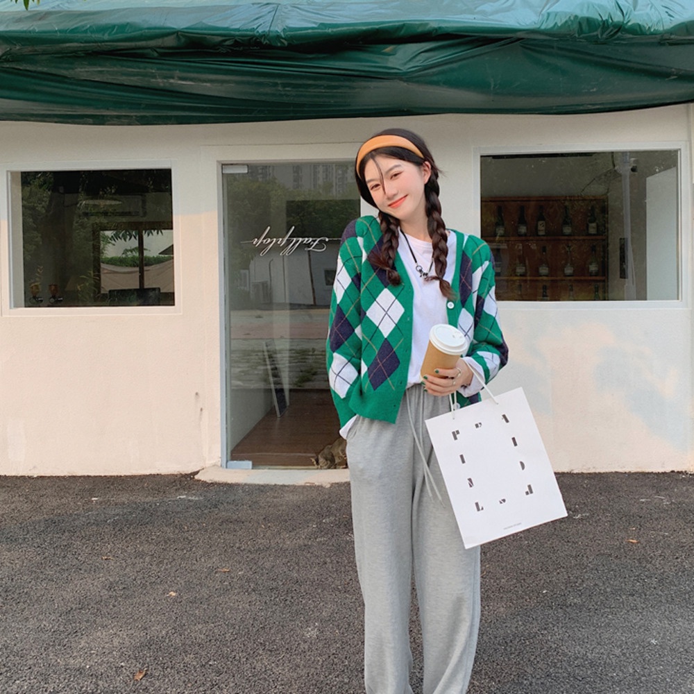 Áo khoác cardigan dệt kim Pure Cube tay dài màu sắc thời trang retro