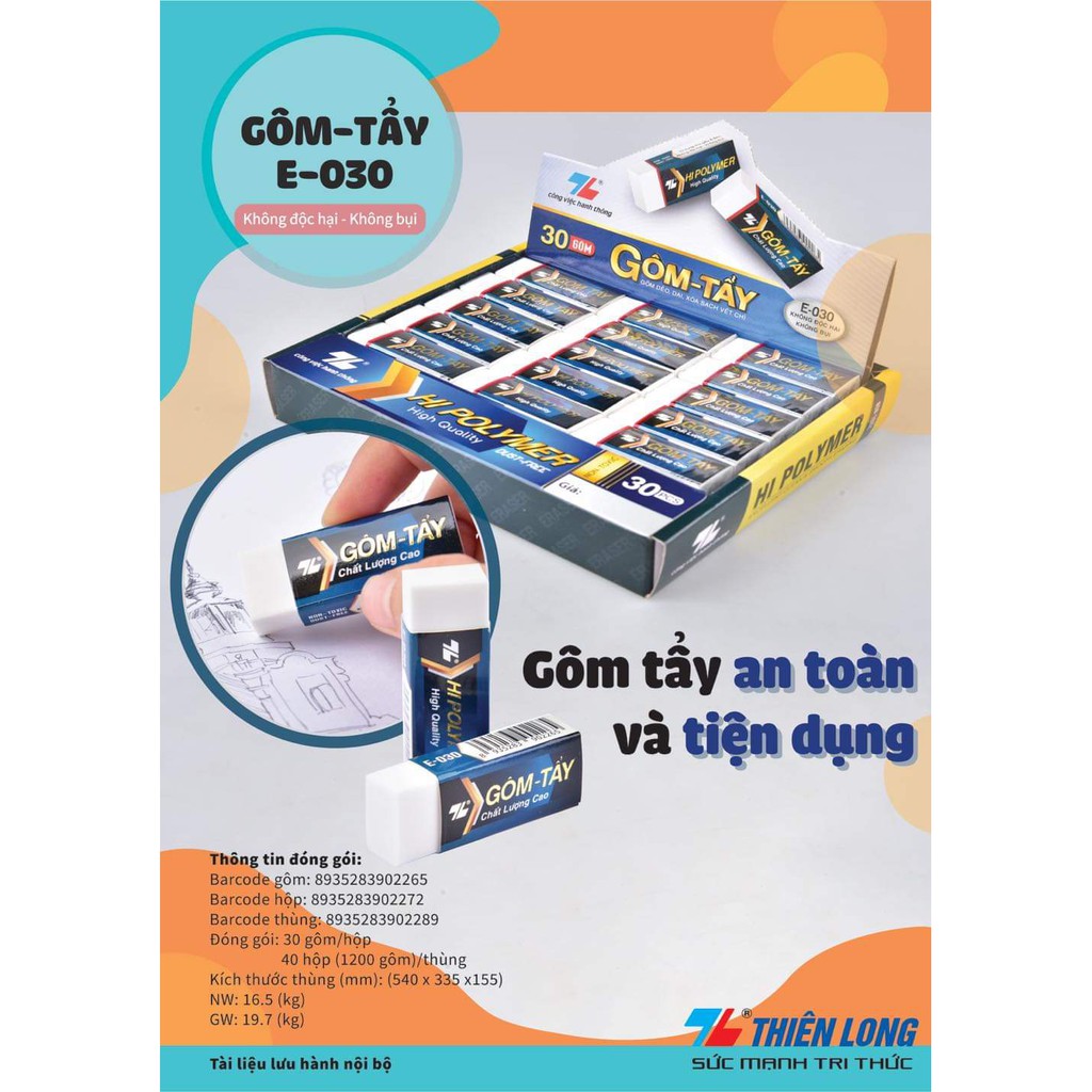 [SPM] Gôm/Tẩy Chì &amp; Bề Mặt Màng Film Thiên Long E-030 (Vỉ 1 Cục)