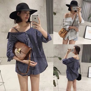 Áo kẻ trễ vai