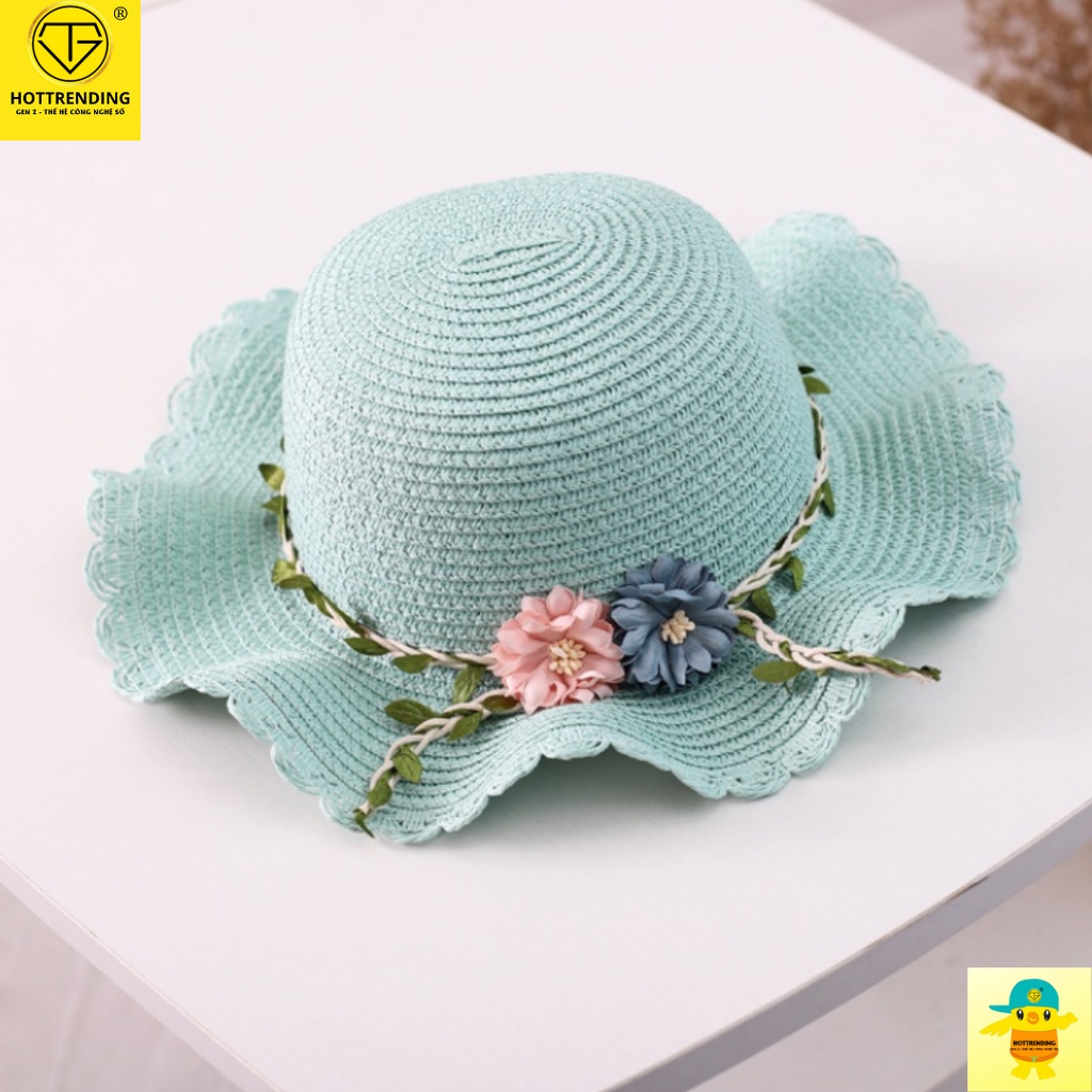 Set Mũ Cói Và Túi Xách Đi Biển Hình Bông Hoa Dễ Thương Cho Bé Phong Cách Vintage