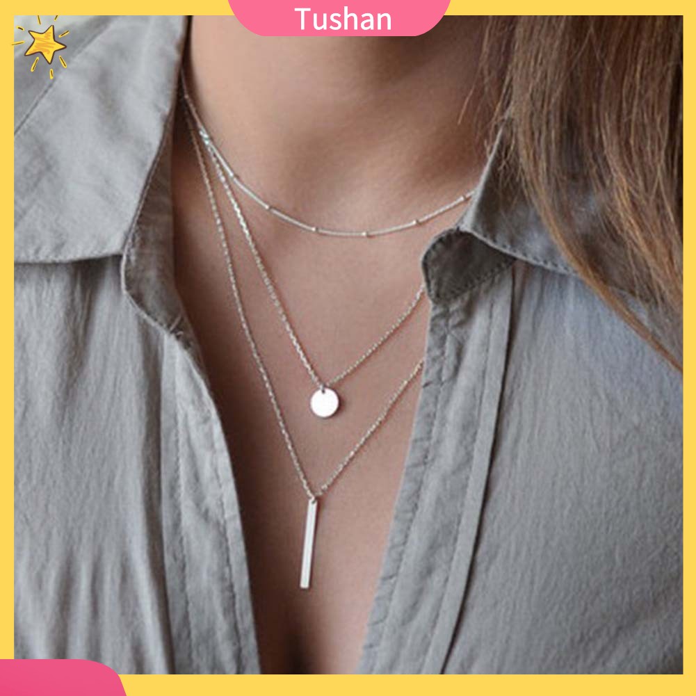 Dây Chuyền Hợp Kim 3 Lớp Mặt Tròn Thời Trang Cho Nữ