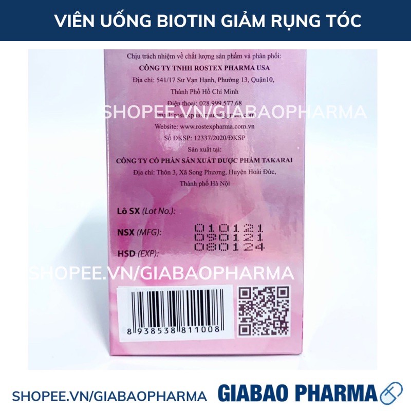 Viên uống Biotin bổ sung Biotin và Vitamin B5 giúp giảm rụng tóc, bảo vệ da, chắc móng (Hộp 60 viên) | BigBuy360 - bigbuy360.vn
