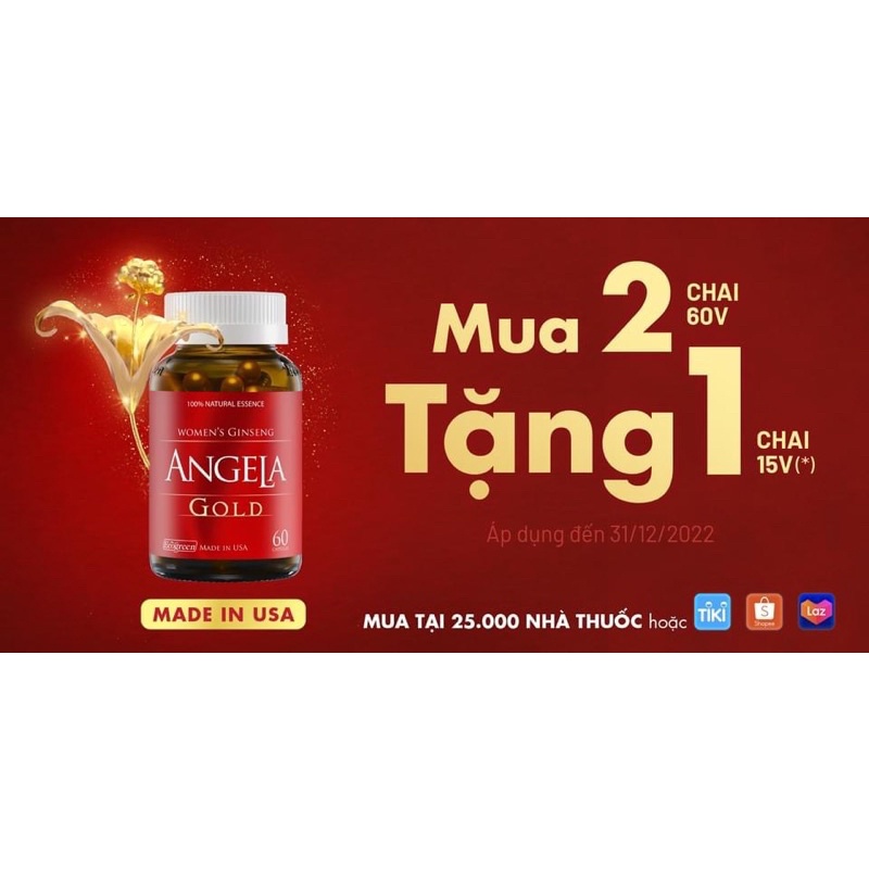 Viên Uống Sâm Angela Gold Tăng Cường Sinh Lý Nữ - Hộp 60 Viên - Có Tem Tích Điểm