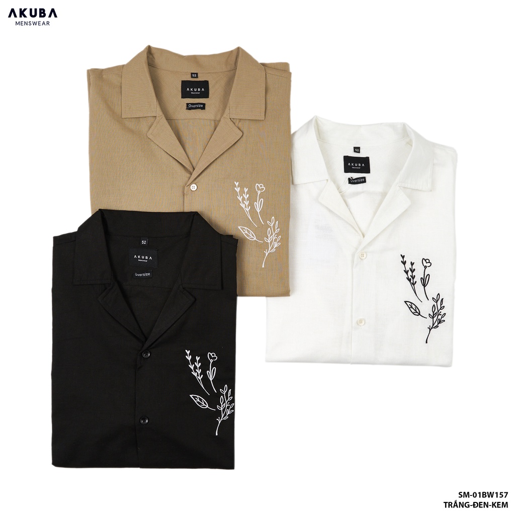 Áo sơ mi tay ngắn nam trơn cổ vest Cao Cấp AKUBA Phong cách hàn quốc chất vải linen mát mịn | 01BW157