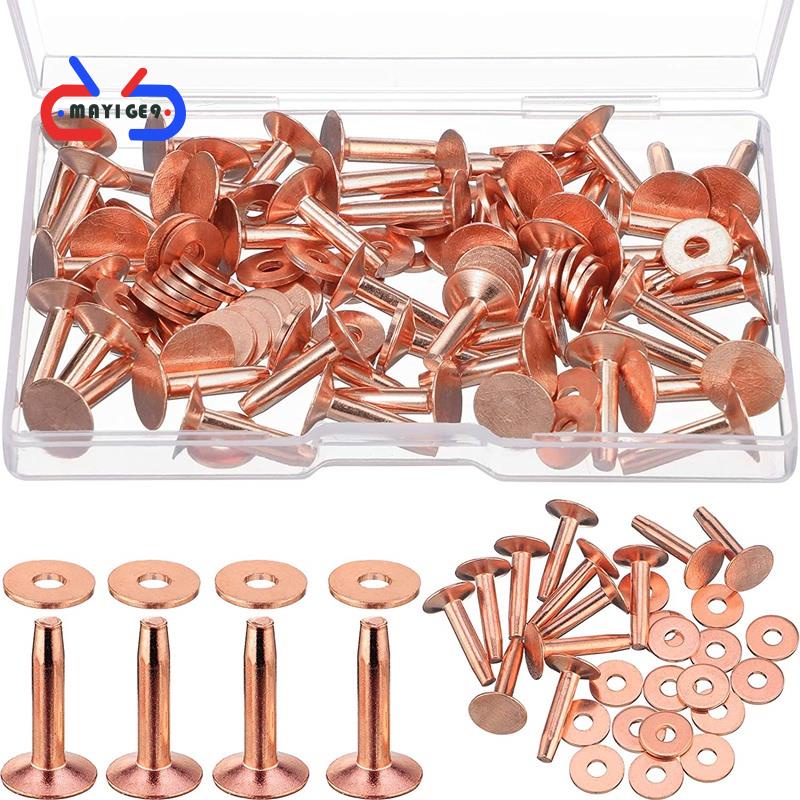 Bộ 50 Đinh Tán Đồng Và Vòng Đinh Tán Bằng Da / Đồng Làm Đồ Thủ Công DIY (9 / 16 Inch)