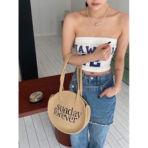 Túi xách cói tròn Sunday Forever
