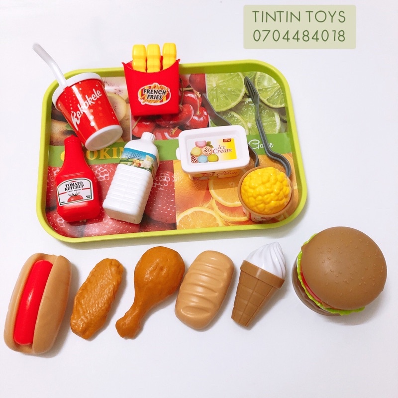 Đồ chơi khay đựng thức ăn, nhà bếp, nấu ăn, trái cây, bánh xinh xắn