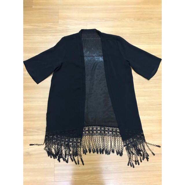 Áo Kimono ren thiết kế đen-trắng, áo choàng đi biển | BigBuy360 - bigbuy360.vn