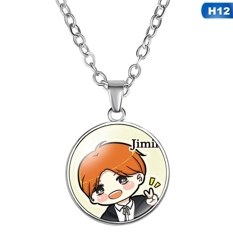 Sawadik 15 Styles Kpop Bts Necklace Bangtan Boys Cartoon Time Gemstone Double-Sided Jewelry Pendant Bt21 Fans Gift