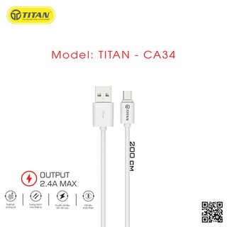 - cáp sạc nhanh 2.4a micro usb dài 2m titan ca34 - hàng chính hãng