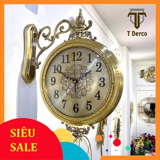 Đồ trang trí đồng hồ treo tường, đồng hồ trang trí decor bắc âu cao cấp hai mặt đồng