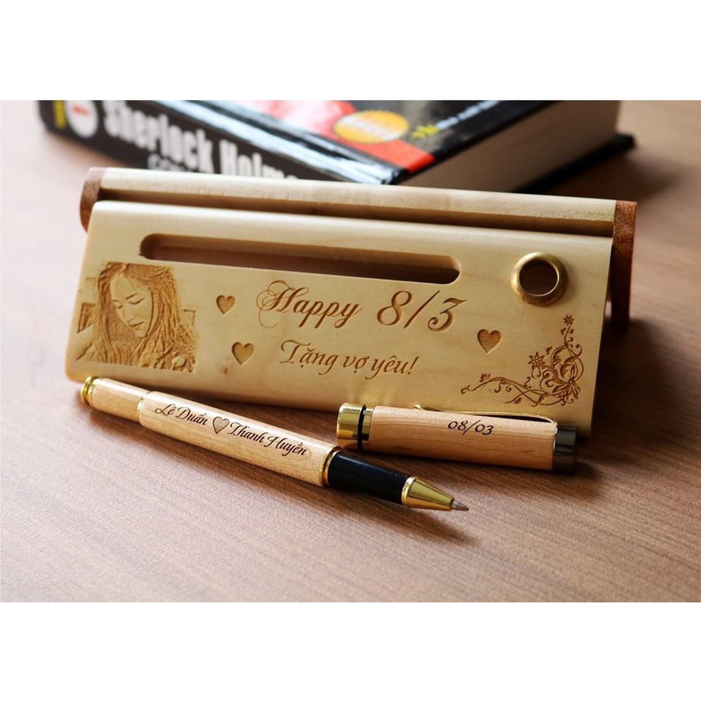 [Tặng hộp gỗ cao cấp] - Bút gỗ nắp khắc tên, câu chúc, logo theo yêu cầu - Quà tặng bút khắc tên
