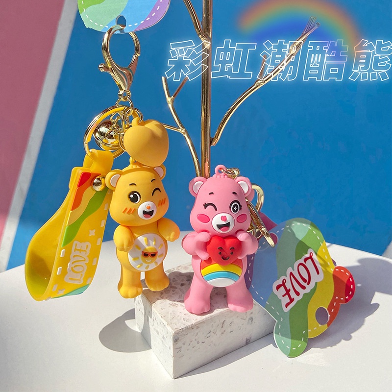 Mới Móc Khóa Hình Gấu Bông Màu Cầu Vồng Dễ Thương