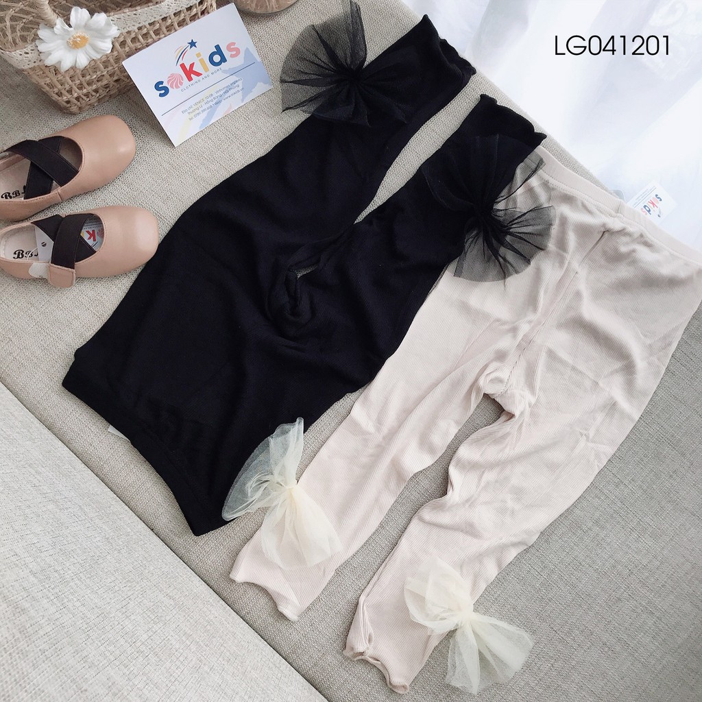 Quần Legging Đính Nơ Cho Bé Gái 2 Màu Be Và Đen Cực Xinh Xắn Đáng Yêu LG041201
