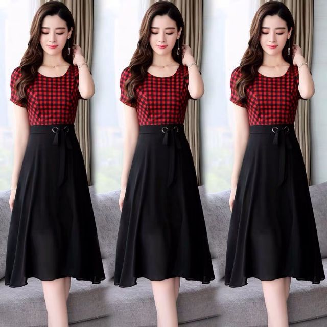 Đầm Xòe Váy Voan Áo Carô.