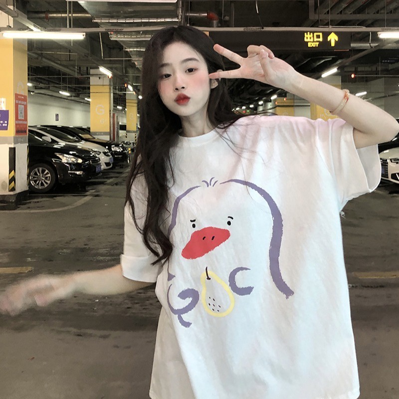 Áo Thun Cotton Tay Ngắn Cổ Tròn Phía Trước Và Sau Lưng Phong Cách Hàn Quốc Dành Cho Nữ