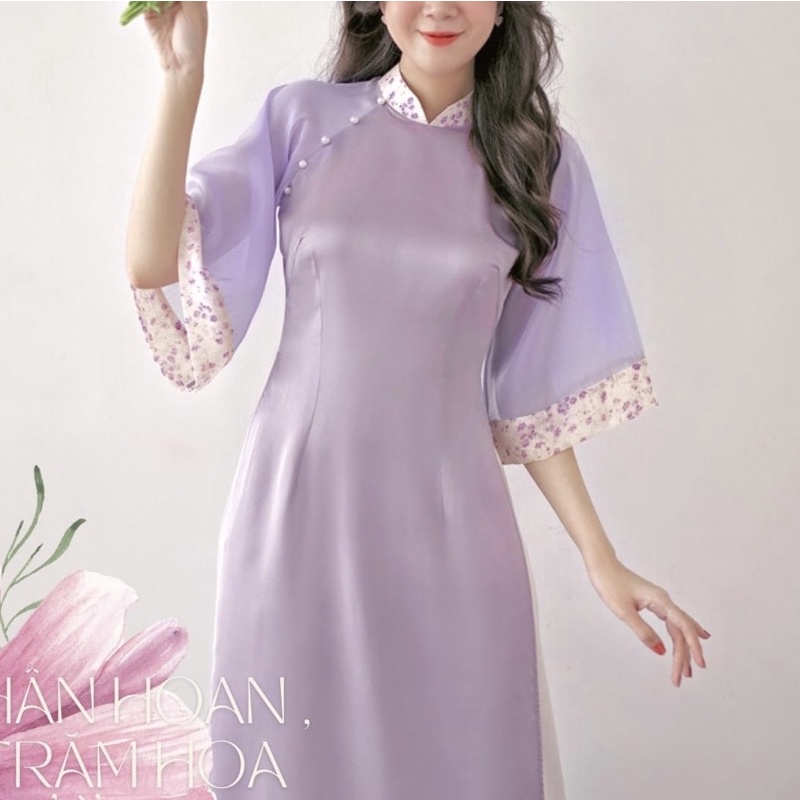 Áo Dài Cách Tân Lụa Phối Hoa Nhí Cách Điệu _BHXTIM