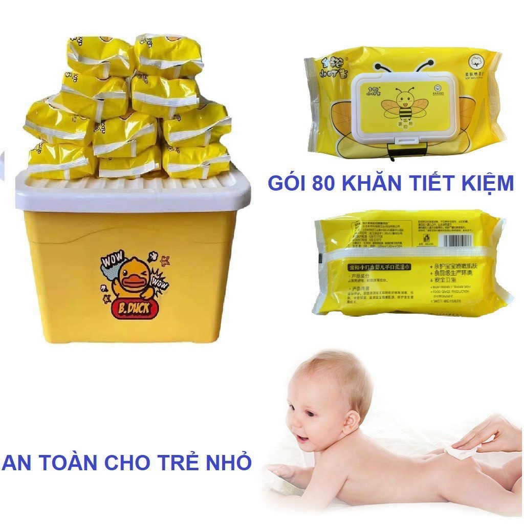 SET 10 gói khăn ướt ONG VỊT VÀNG chuẩn hãng kèm thùng nhựa siêu xinh, Khăn ướt B.Duc