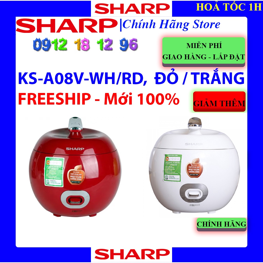 [Mã ELHAMS5 giảm 6% đơn 300K] [SHARP KS-A08V] Nồi cơm điện Sharp 0.72 lít KS-A08V-WH - Sharp KS-A08V-RD