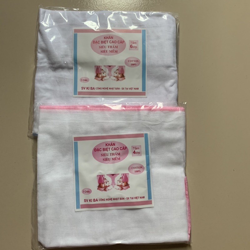 Khăn tắm xô 4 lớp, 6 lớp màu trắng siêu thấm hút Kiba cho bé