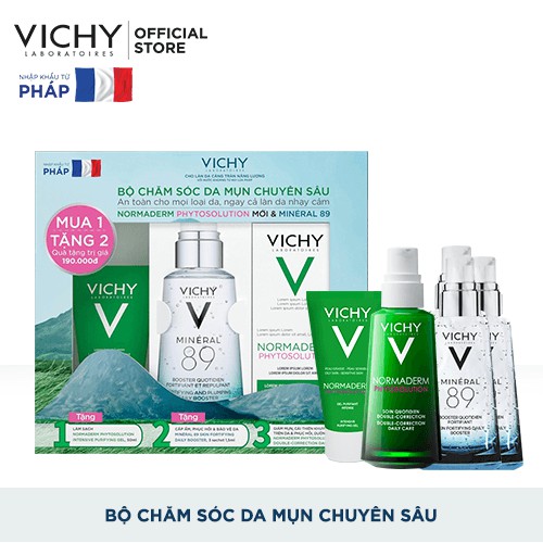 Bộ chăm sóc da chuyên sâu giúp giảm dầu giảm mụn, phục hồi và nuôi dưỡng da Vichy Normaderm Phytosolution Double-Correct