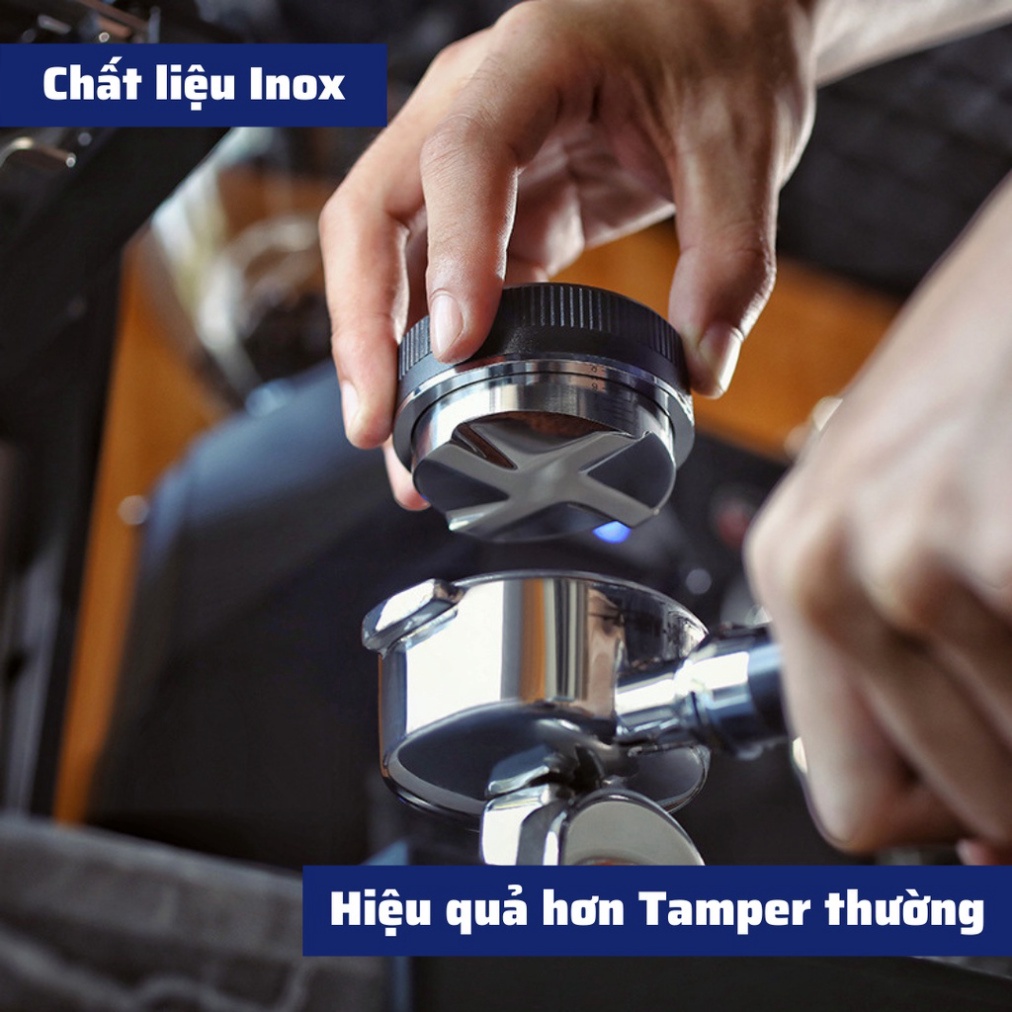 Tay nén Tamper OCD 58mm dụng cụ nén cà phê 3 lưỡi pha Espresso cafe Arabica Inox cao cấp đường kính 51-53-58mm