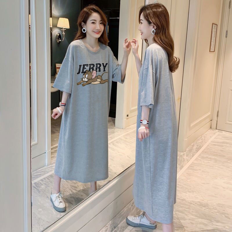 Đầm Ngủ Thun Dáng Dài Tay Ngắn Cỡ Lớn Kiểu Mới Thời Trang Mùa Hè Cho Nữ