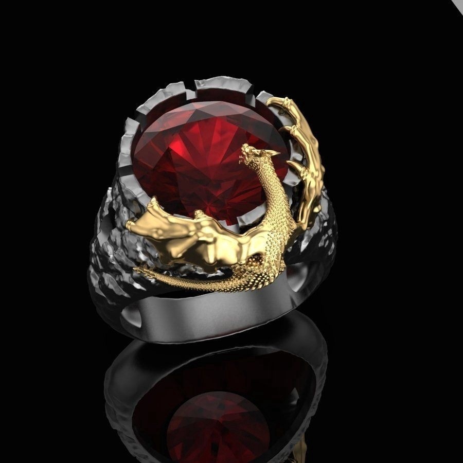 Nhẫn Mạ Vàng Thiết Kế Hình Rồng Đính Đá Ruby Nhân Tạo Sang Trọng Cá Tính