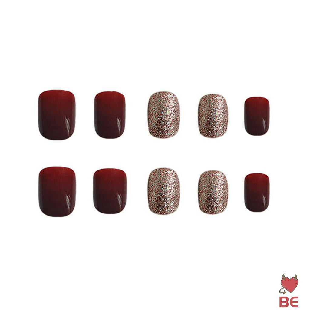 Set 24 Móng Tay Giả Ngắn Màu Vàng Rực Rỡ Thời Trang