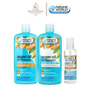 Combo Dầu Gội 500ml + Xả 500ml + Dầu Dưỡng Tóc Mềm Mượt 100ml Argan Oil Of Morocco Natural World